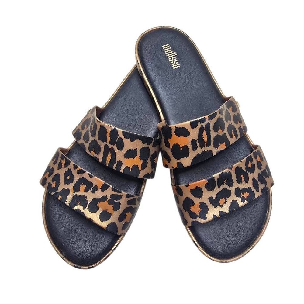 Melissa Leopard Animal Print Double Strap Jelly Slide Sandals Size US 6 EU 37